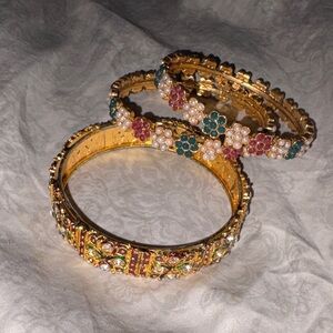 Elegant Gold and Multicolor Floral Bangles